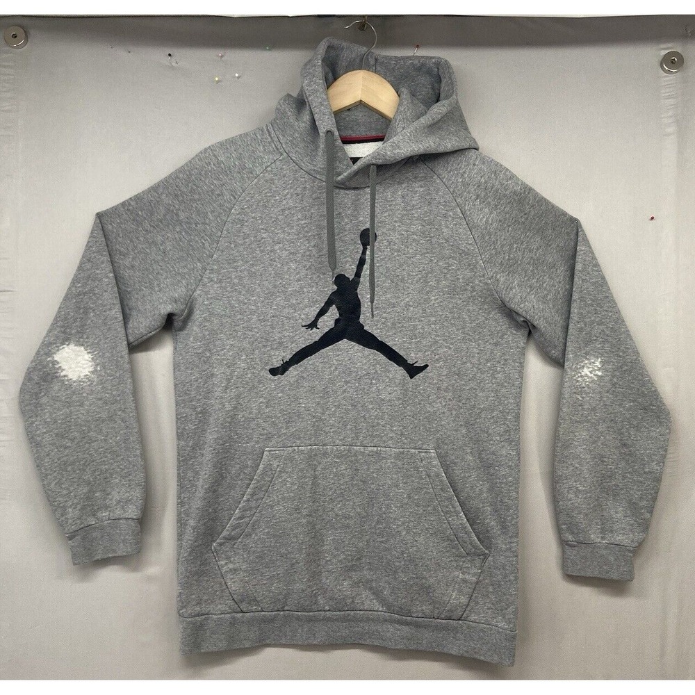 Nike Air Jordan Sweatshirt Hoodie Mens SMALL Gray Black‎ Jumpman Logo Pocket